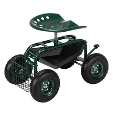 Rolling Garden Cart Tool Storage Basket Swivel Seat Planting Tray Work 330lbs