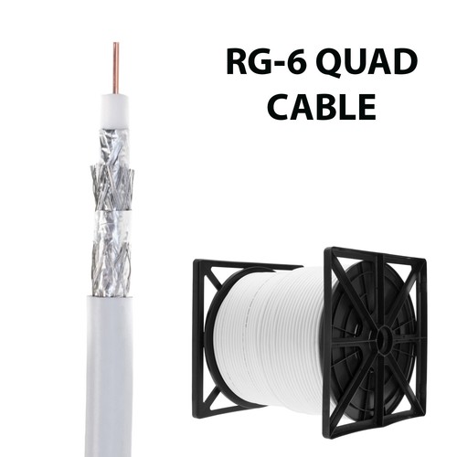 Cable coaxial RG6 cuádruple escudo exterior 1000 ft 18AWG blanco coaxial televisión por satélite 3ghz - Imagen 2 de 5