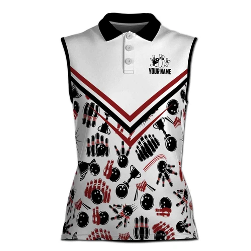 Personalized Bowling Player Bowling Strike Bowling Pattern Women Sleeveless Polo