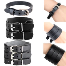 Adjustable Men's Punk Wide Leather Belt Wristband Bangle Cuff Bracelet USA