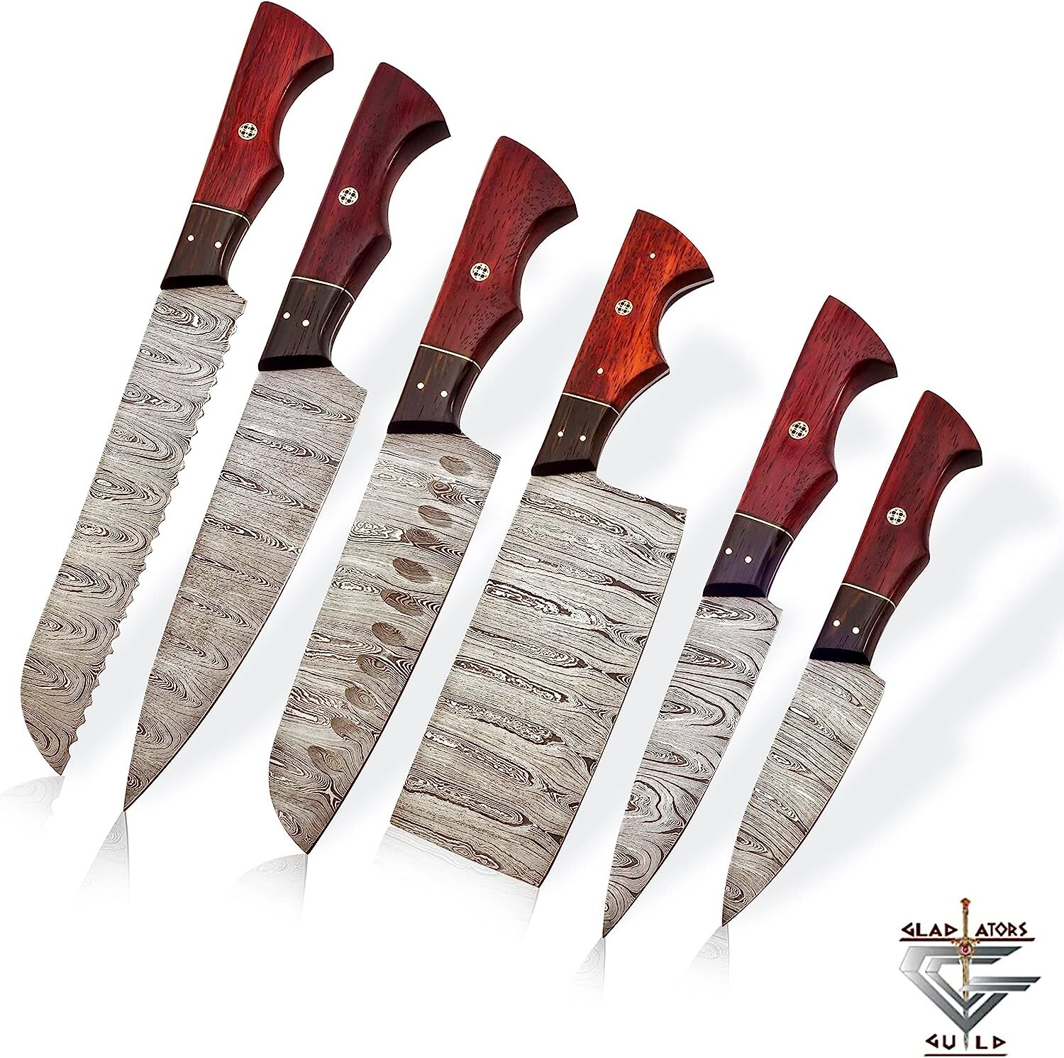 G30 Damascus Professional Kitchen Knives Set Red Patook & Wenge Wood