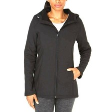 Ideology Womens Long Hooded Rain Jacket Black Medium Active New