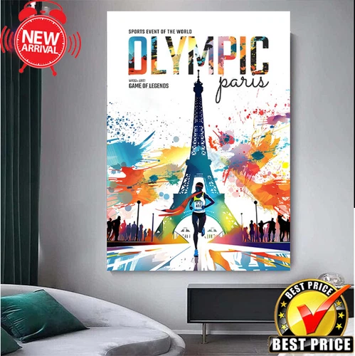 Eiffel Tower Athletes Paris 2024 Olympics Poster No-Framed