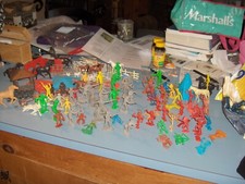 Vintage toy soldiers 54mm large group cowboys and indians