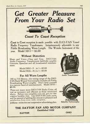 1924 Dayton Transformer Variocoupler Radio Parts Vintage Print Ad