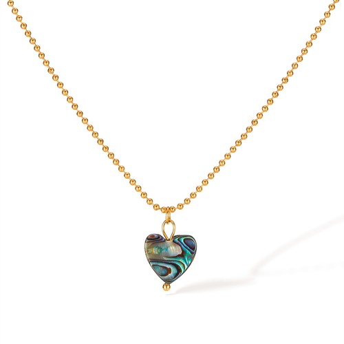 18k Gold Stainless Steel Necklace Love Heart Abalone Shell Pendant Accessory 20' - Picture 6 of 9