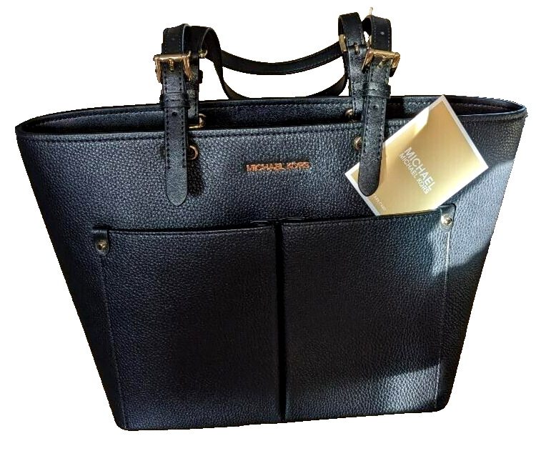 Michael Kors Jet Set Travel MD Leather Double Pocket Tote Bag