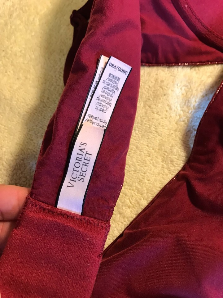 VICTORIA’S SECRET PERFECT SHAPE PADDED UW BRA WOMENS SZ 36DD Maroon FR