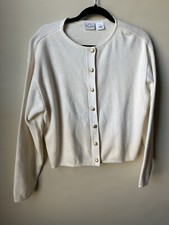 Vintage First Issue Women  s Fine Knit 100 Cotton Cardigan Gold Buttons Sz Med