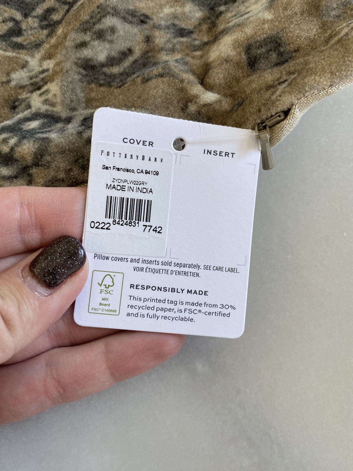 NWT Pottery Barn ZAYDEN Velvet Printed Gray Persian Pillow Cover 22