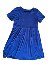 Women's Size XXL Pleated Casual Dress Pockets Lightweight S/S, Blue, NWOT