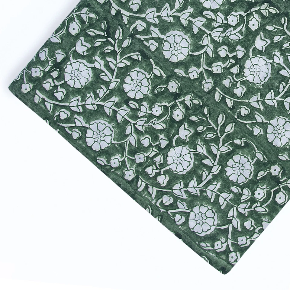2.5 Yard Indian pure Cotton Fabric Green Printed Hand Block Flower Print fabric - Image 3 of 4