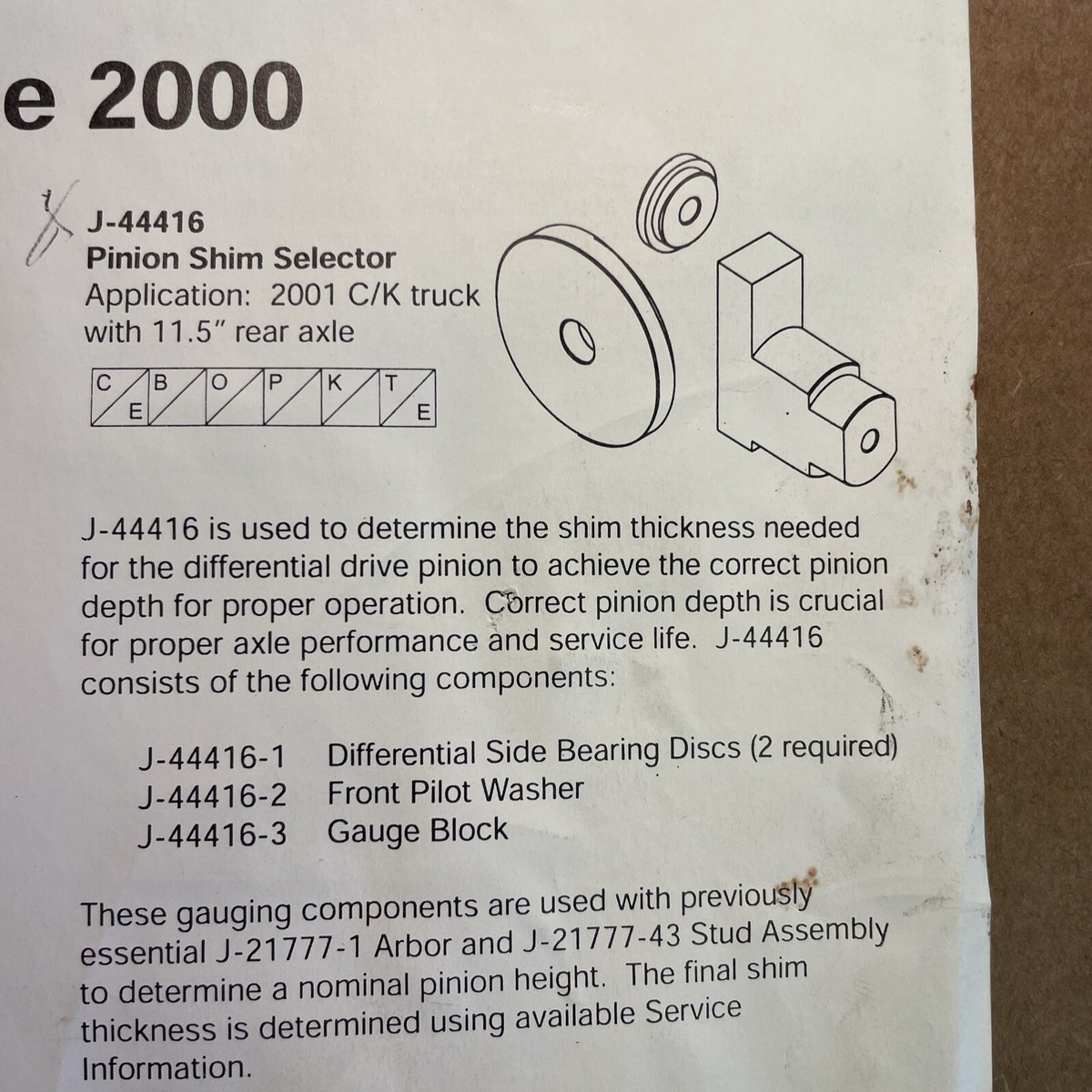 Kent Moore J-44416 Pinion Setting Tool Set 11.5 Kent Moore J-44416 Pinion Setting Tool Set 11.5
