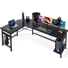  66" L Shaped Gaming Desk, Corner Computer Desk, Sturdy Home 66 inch Black