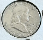 1962-D Benjamin Franklin Silver Half Dollar 90% Silver