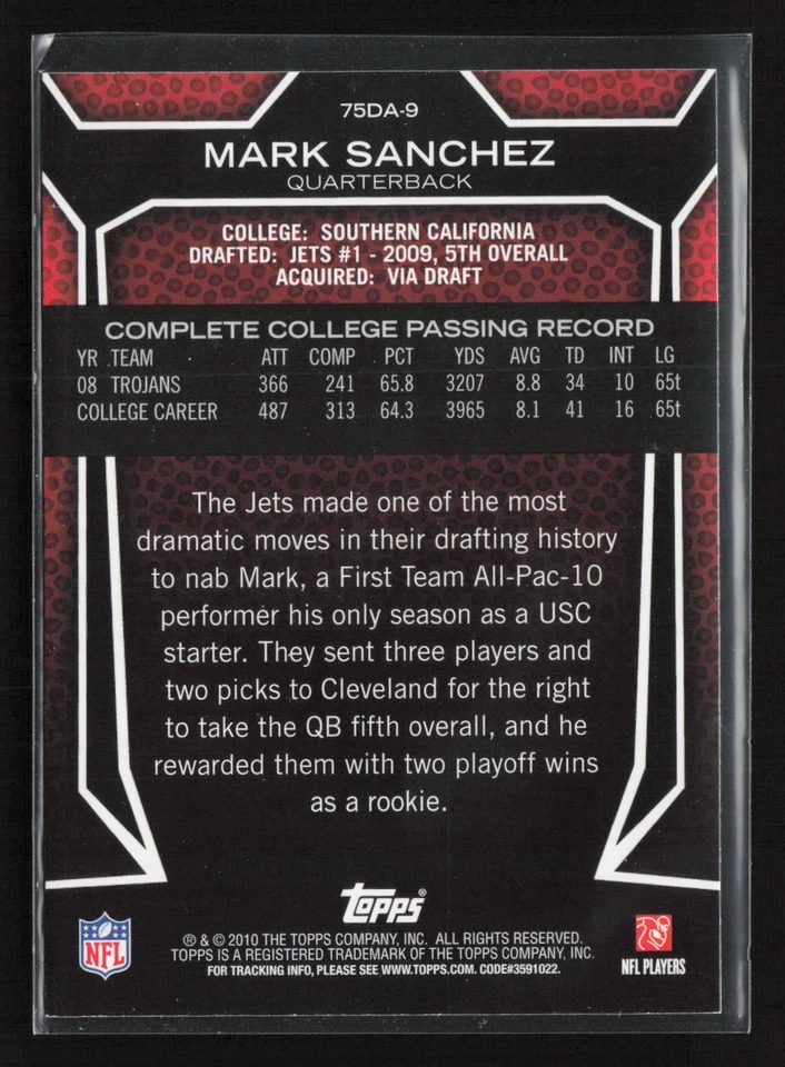 2010 Topps #75DA-9 Mark Sanchez Draft 75th Anniversary - Image 2 of 2