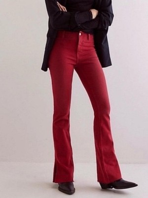 We The Free Level Up Slit Slim Flare Jeans Cherry Red Size 25 Free People