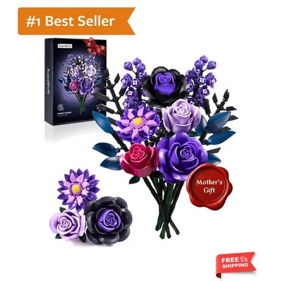 Flower Bouquet Building Set, Purple Roses Botanical Collection Kits for Adult...