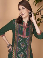 Indian Women Green Rayon Ethnic Motifs Printed Kurta Kurtis Top Tunic New Dress