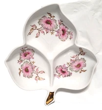 1960's MITTERTEICH BAVARIA GERMANY LEAF SHAPED FLORAL DIVIDED CANDY NUT/DISH