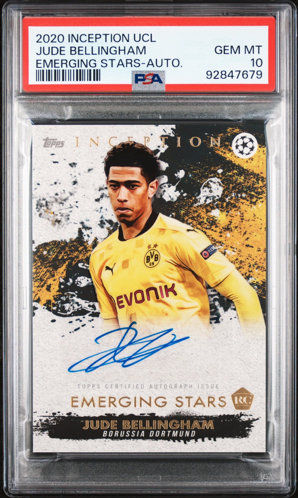 2020 TOPPS INCEPTION CHAMPIONS LEAGUE JUDE BELLINGHAM ROOKIE RC PSA 10 view 1