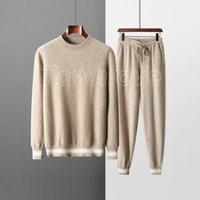 Mens Cashmere 2pcs Sets Pullover Long Sleeve Autumn Winter Sweater Knitted Pants
