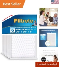 20x30x1 High-Performance Air Filter Set - Allergy & Virus Friendly, 6-Pack
