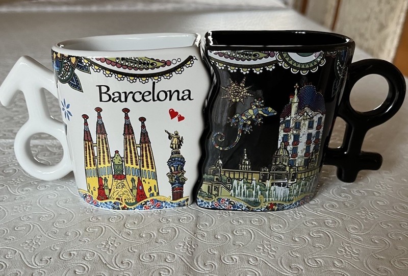 Barcelona Spain Landmarks Nesting His/Hers Collectible Souvenir Coffee Tea Mugs