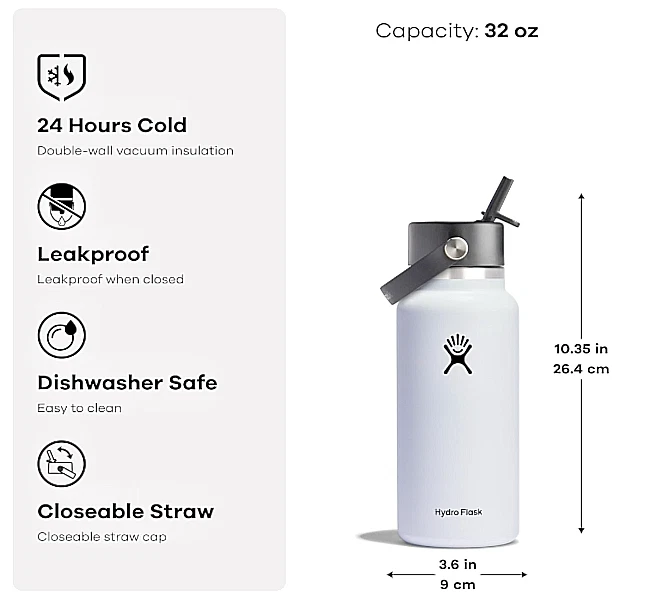 ¡Sip Happens! Botella de agua de pajita de boca ancha Hydro Flask 32 oz - ¡Fría todo el día! Foto 4 de 4