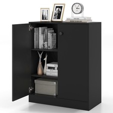 GYMAX 2-Door Storage Cabinet Modern Accent Cabinet with 3 Shelves Black