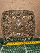 Mid Century Modern Star Pattern Pressed Glass 6" square serving ,candy dish