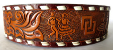 Western Belt Mens Embossed Brown 38 Square Dancers Brass Buckle Hand Finished