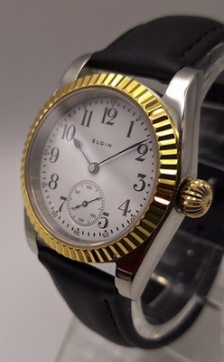 Elgin 0s Pocket To Wrist Watch Conversion 36mm Two Tone Exhibition Back c. 1911