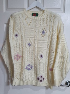 Green Tea Oversize Handstrick Design Creme Pullover Pulli Gr. 2 (M-L)