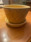 Vintage McCoy Golden Yellow Hobnail and Leaves Flower Pot w/Attached Saucer