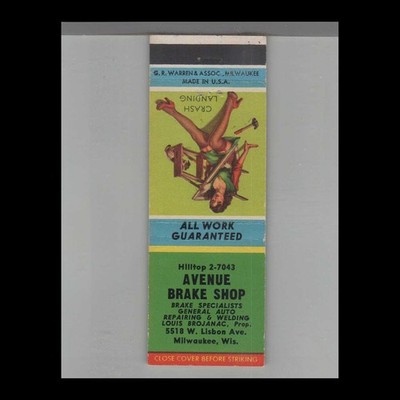 Matchbook Cover 1961 Mad Cap Maids Pin Up Avenue Brake Shop Milwaukee, WI