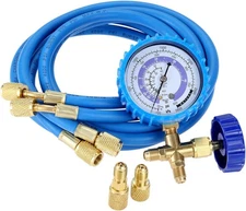 R410A AC Charging Hose Kit w/ Manifold Gauge & Adapter for Mini Split AC