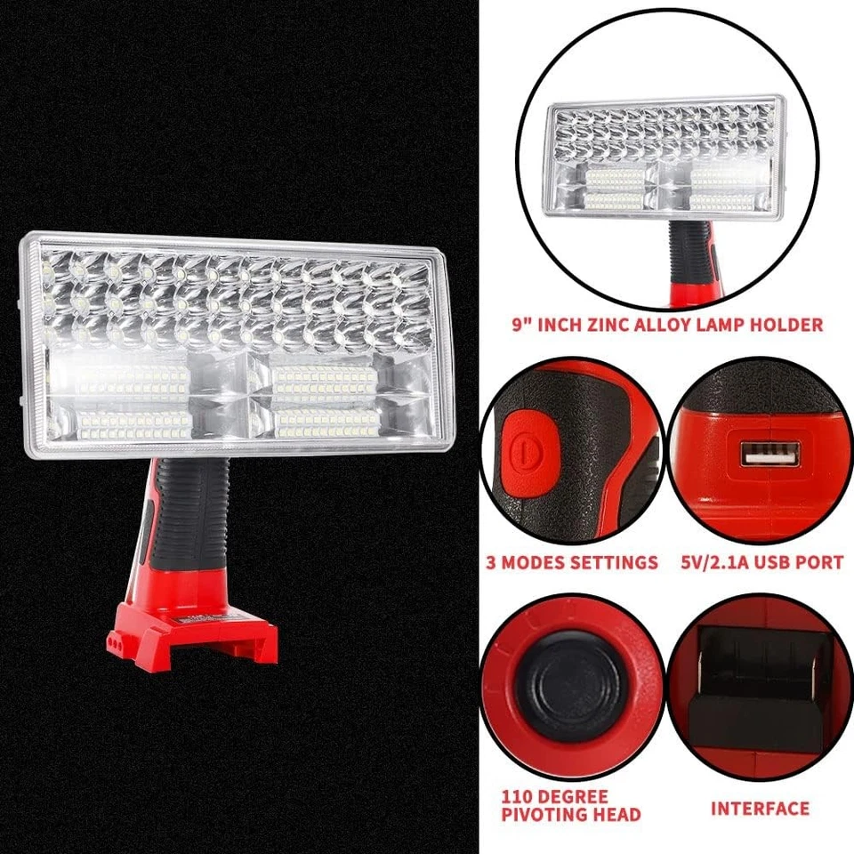 Cordless LED Work Light for Milwaukee 18V Battery 40W 4200LM Jobsite Light Torch - Image 4 of 4