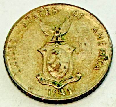 1941 D 10 Centavos Philippines Silver Coin
