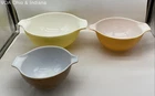 Pyrex 3 Piece Set Cinderella Mixing Bowls 441 442 443 Yellow Gold Brown Vintage