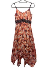 Originals 1974 Vintage Y2K Burnt orange brown chiffon beaded Midi dress size 10