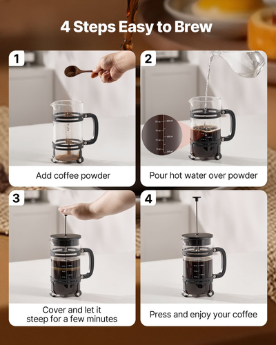 French Press Coffee Maker 34 oz Borosilicate Glass Coffee Tea Press Silver - Picture 3 of 10