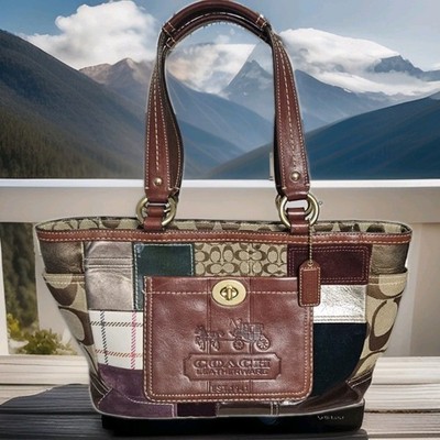 2007 Vintage Coach Patchwork holiday Y2K Tote Bag Purse Leather Signature 11358 