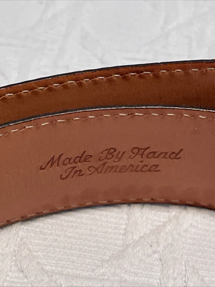 Cinturón de cuero de becerro grano cocodrilo Martin Dingman para hombre talla 38 marrón hecho a mano EE. UU. Foto 3 de 4
