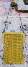 VINTAGE RARE YELLOW ENAMEL WHITING DAVIS MESH BAG/PURSE KISS CLASP MADE IN USA