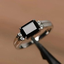 2.0Ct Emerald Cut Engagement Ring Simulated Black Diamond 14k White Gold Plated