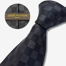 LOUIS VUITTON tie Damier pattern Logogram charcoal gray