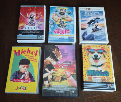 6x VHS Kinder & Familie Bingo Willow Schweinchen Babe Michel Free Willy 2 Aladin