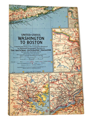 National Geographic Map Poster 24x19 Washington DC to Boston August 1962 Vintage