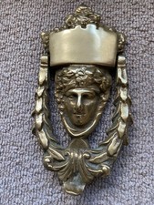 Vintage Old Brass Hand  Door Knocker Handle Lady Head Figure 8 ins  HEAVY